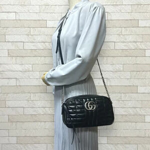 Gucci Leather Black Shoulder Marmont GG Bag